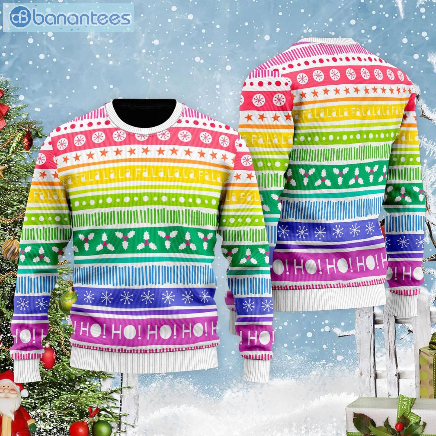 Rainbow Cozy Holiday Pattern Ugly Christmas Sweater Product Photo 2