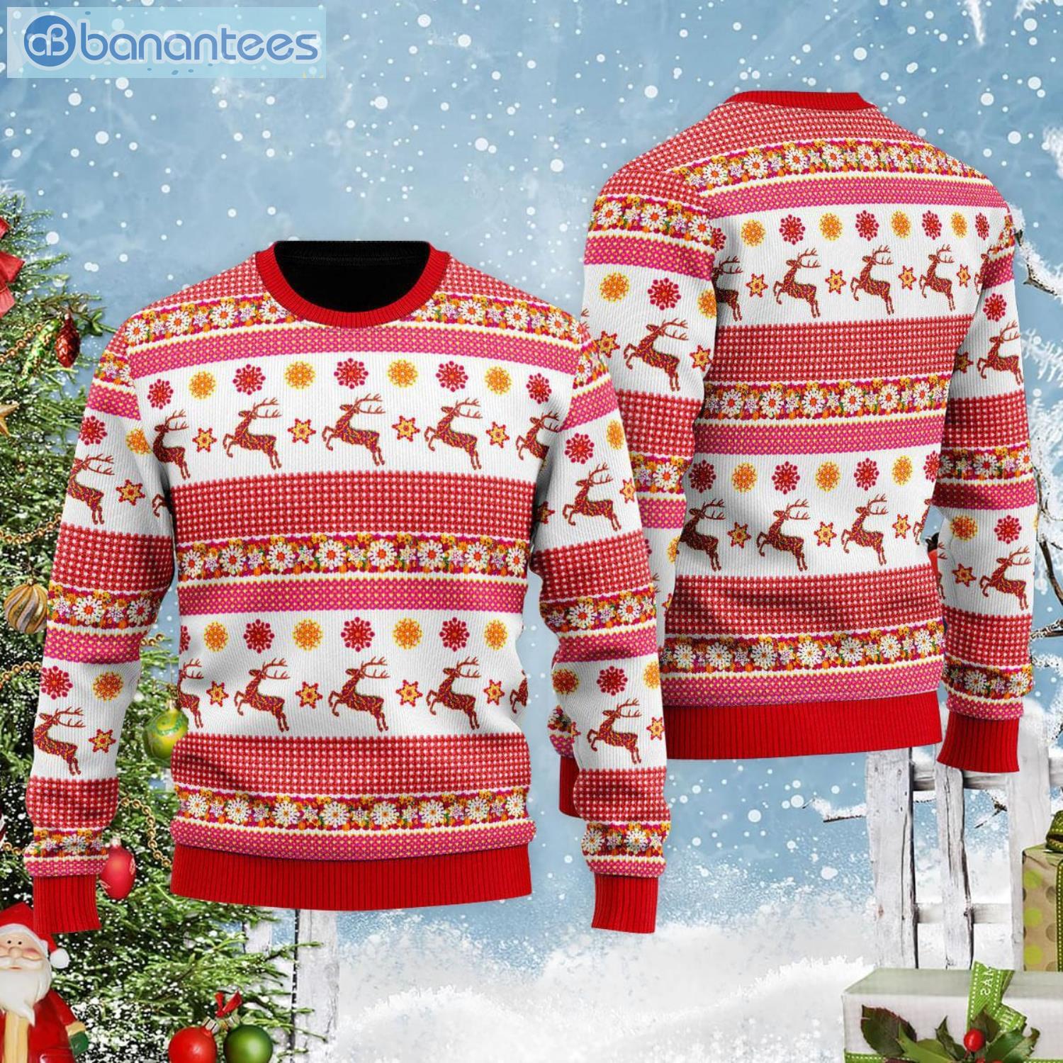 Reindeer Wonderful Time Of The Year Pattern Ugly Christmas Sweater Product Photo 2