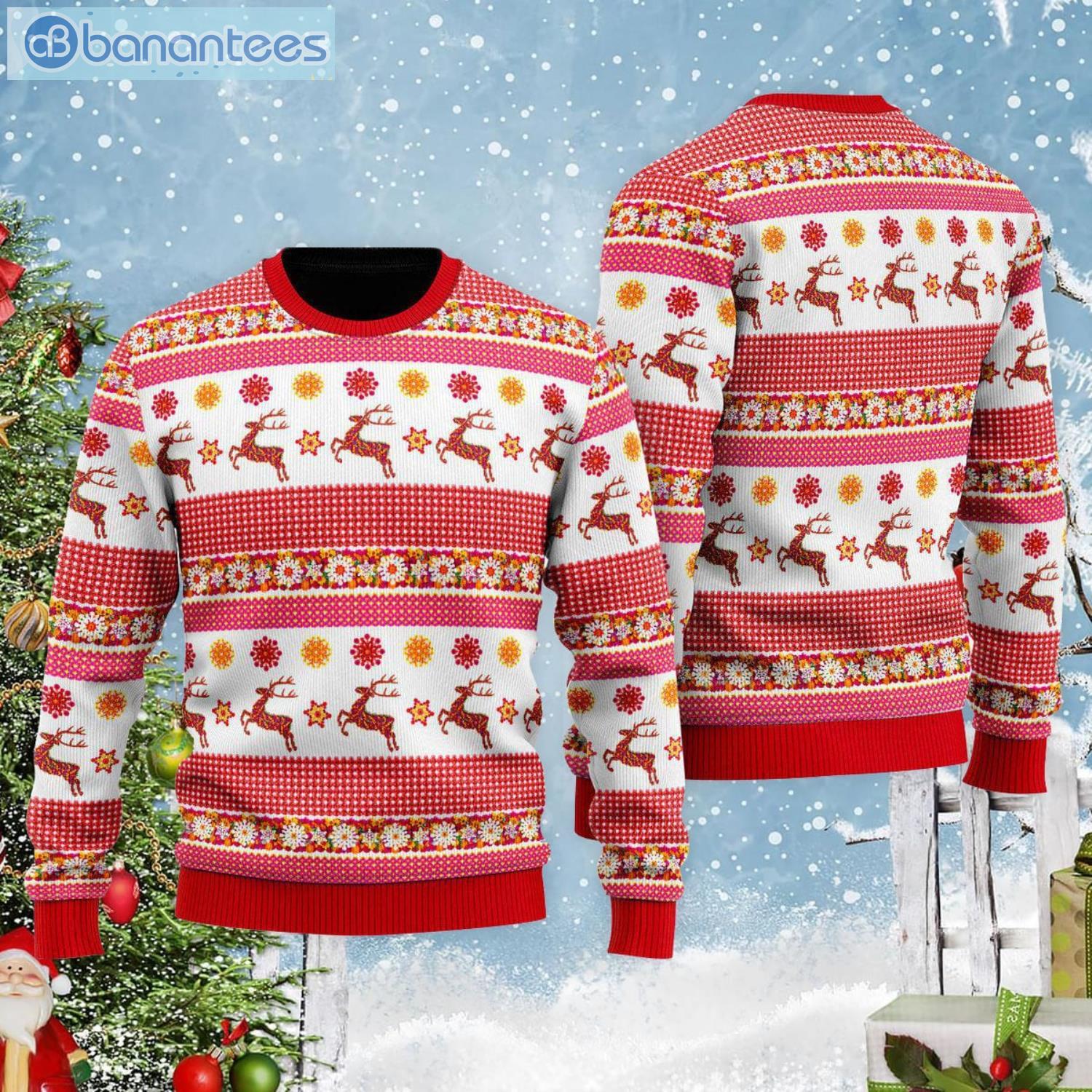 Reindeer Wonderful Time Of The Year Pattern Ugly Christmas Sweater Product Photo 1