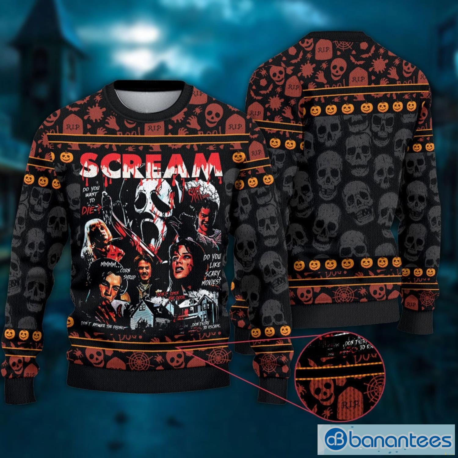 Scream Movie Characters Ugly Christmas Sweater Horror Movie Shirt Ghostface Halloween Sweater Product Photo 1