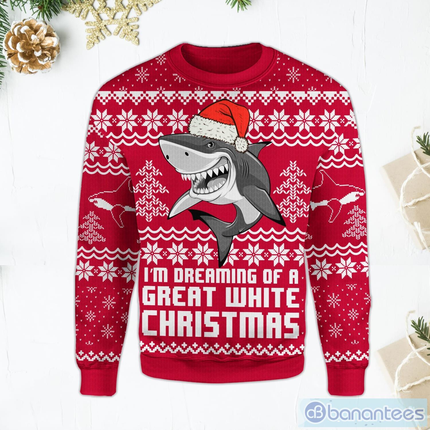 Shark I'm Dreaming Of A Great White Christmas Ugly Christmas Sweater Product Photo 1