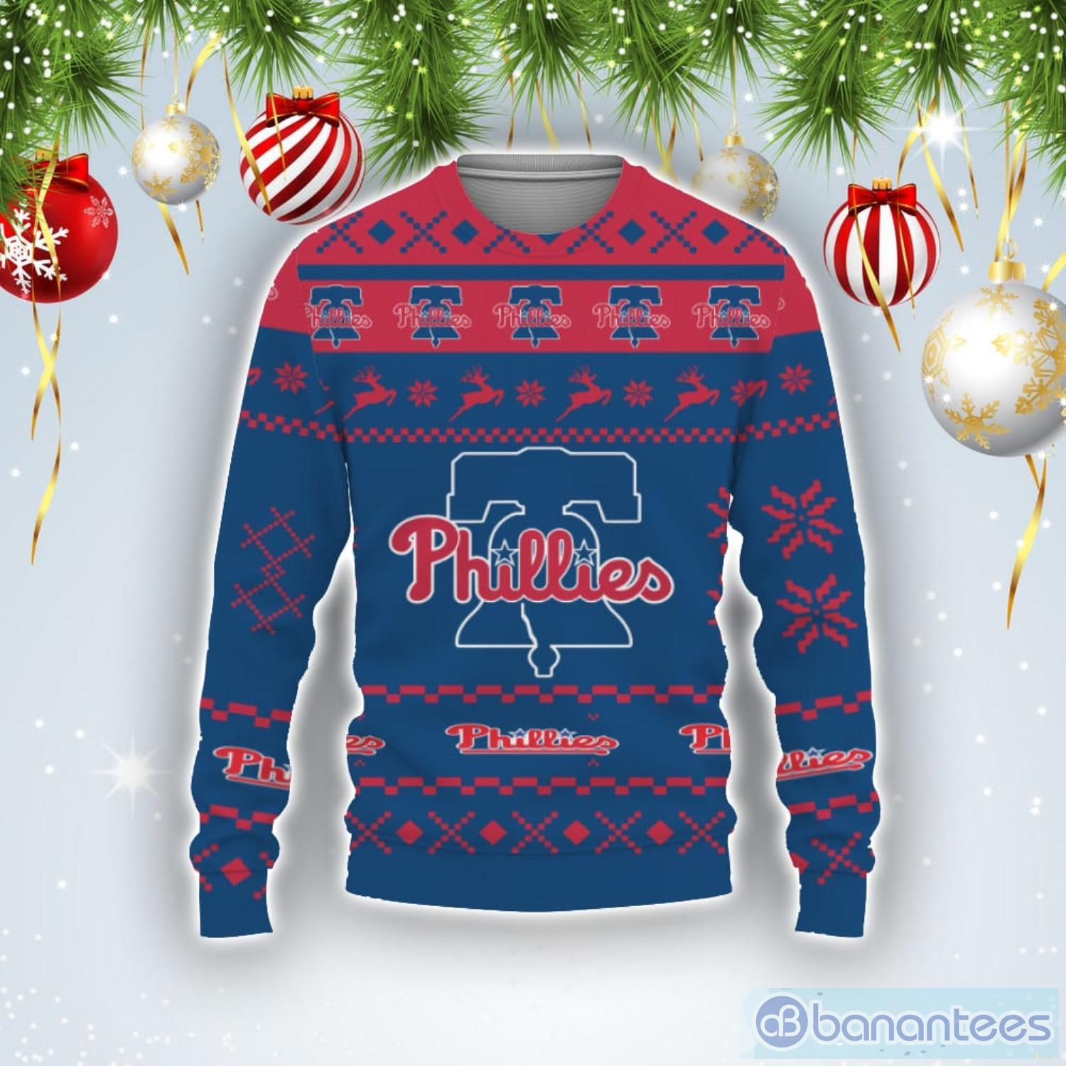 Snow Santa Pattern Logo Philadelphia Phillies Christmas Tree Ugly Christmas Sweater Product Photo 1
