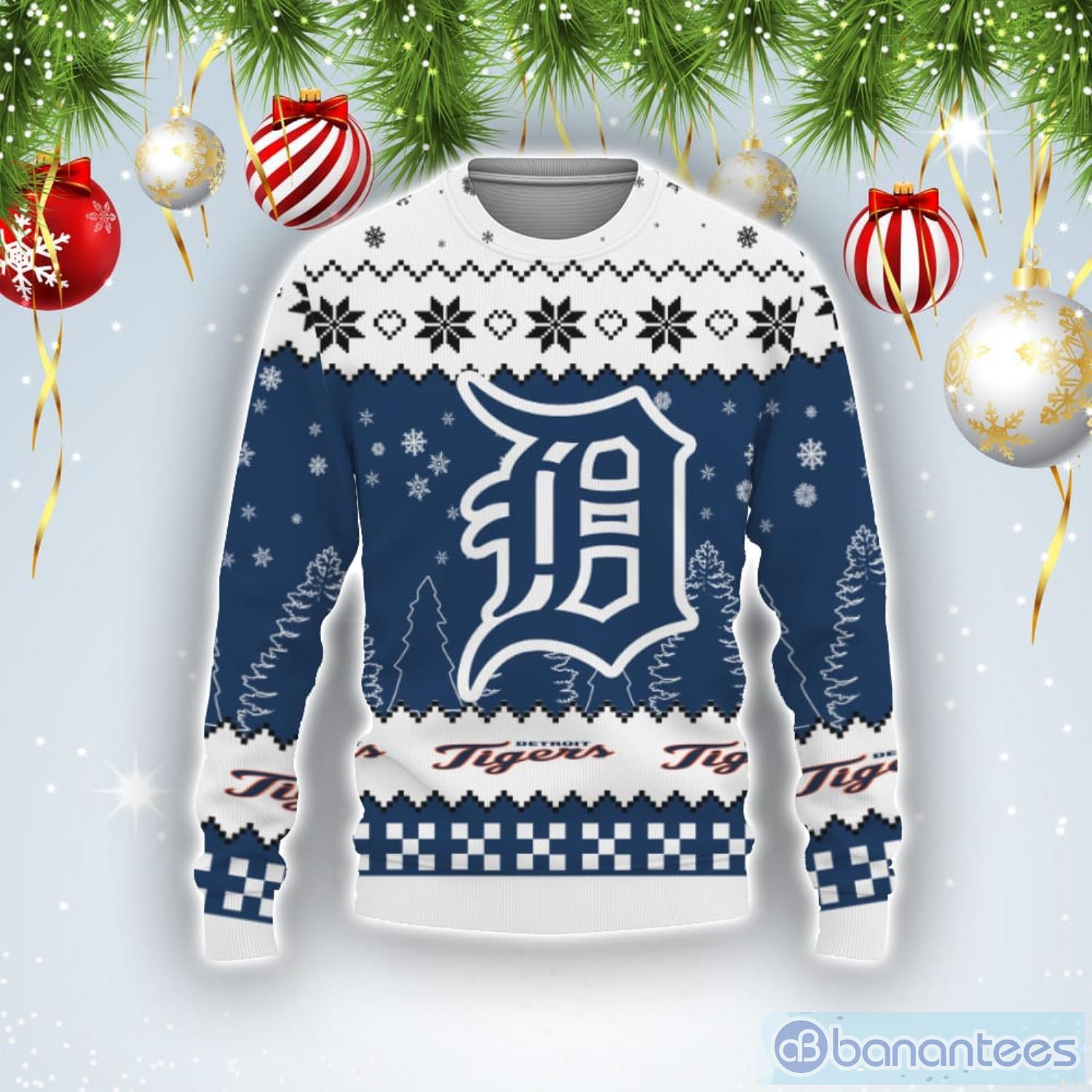 Snow Team Logo Detroit Tigers Gifts For Fan Christmas Tree Ugly Christmas  Sweater - Banantees