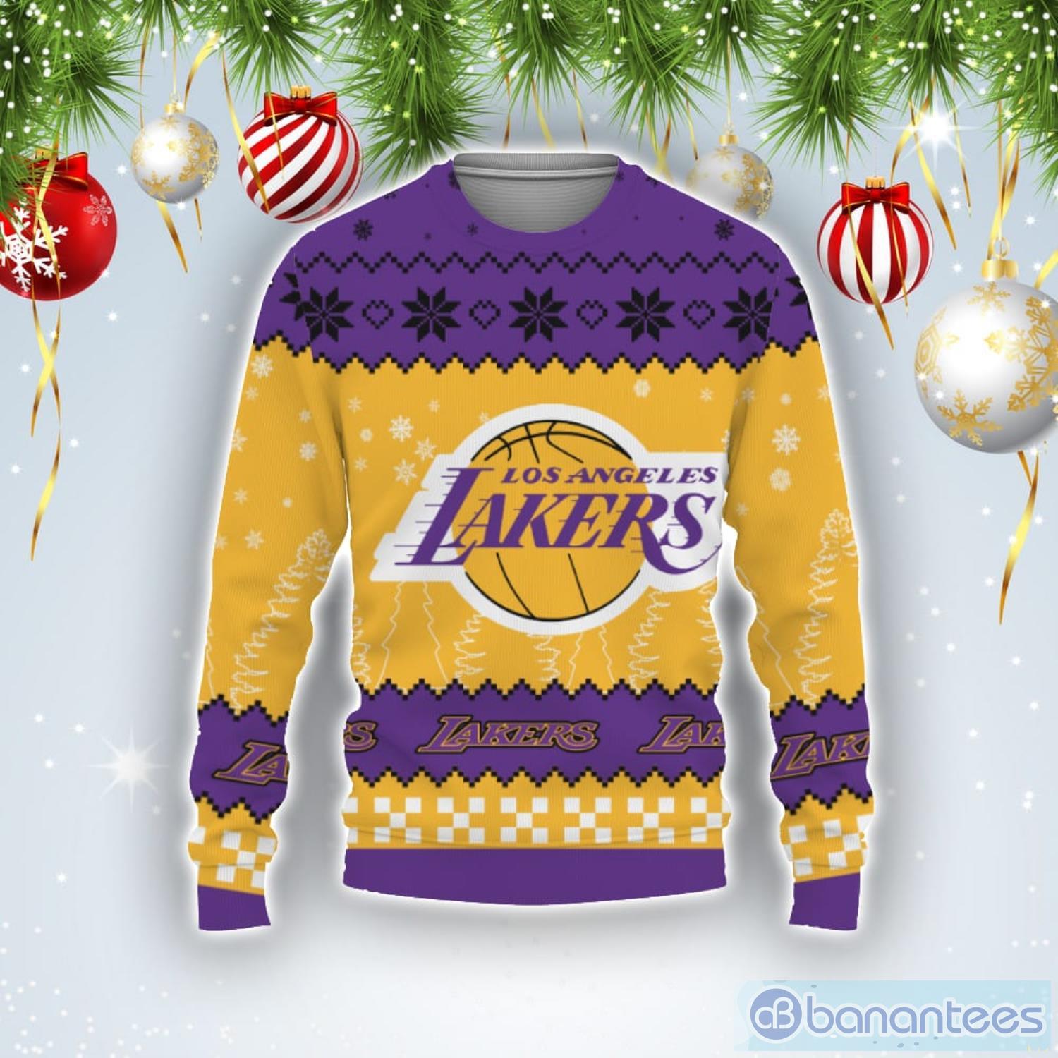 Snow Team Logo Los Angeles Lakers Gifts For Fan Christmas Tree Ugly Christmas Sweater Product Photo 1