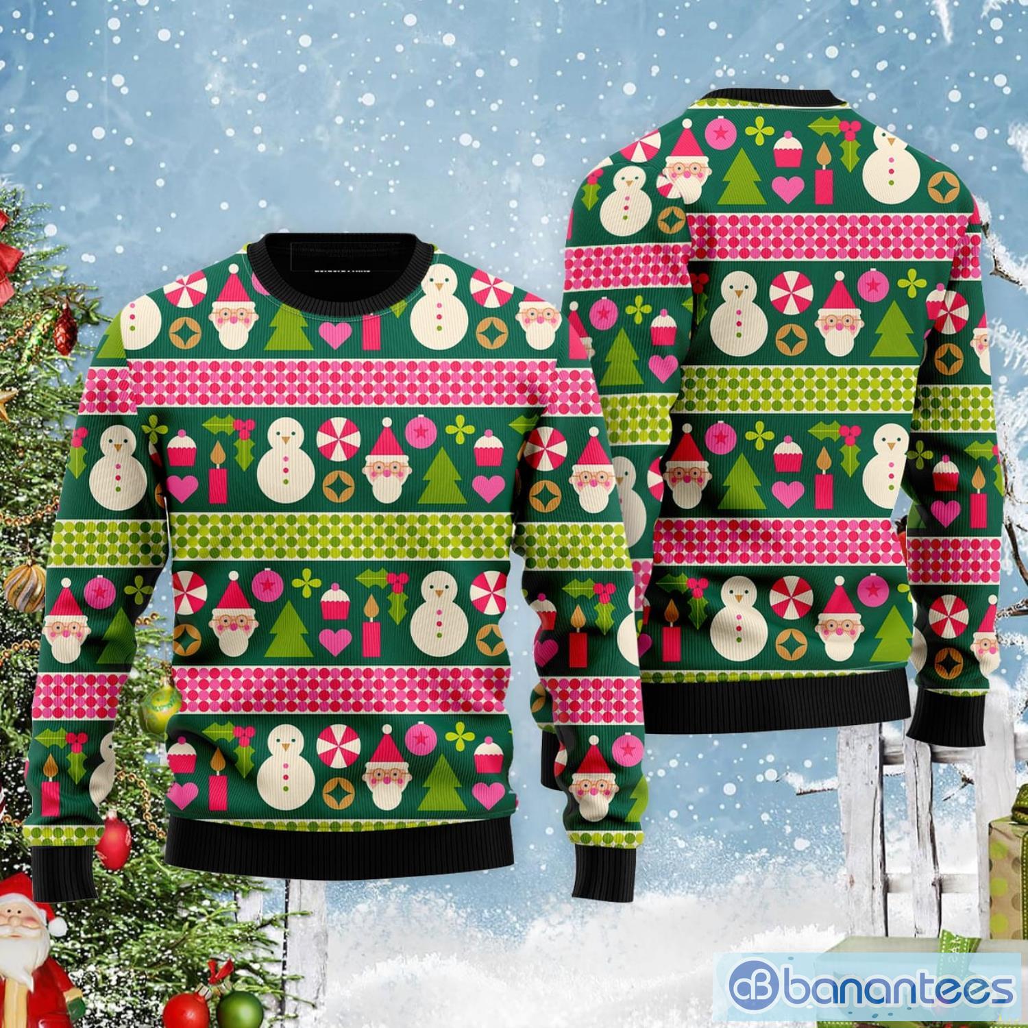 Snowman Santa In Green All Over Print Ugly Christmas Sweater Product Photo 1