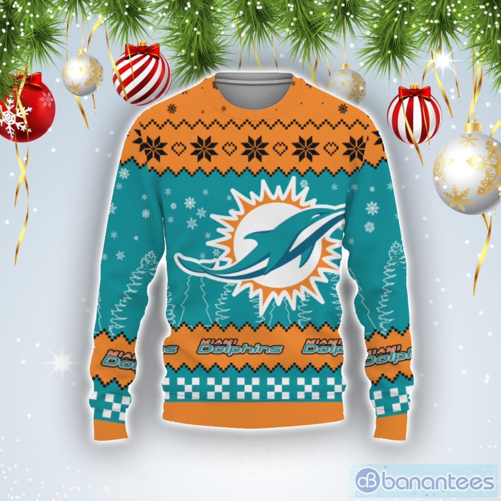Sweater Snow Team Logo Miami Dolphins Ugly Christmas Sweater Product Photo 1