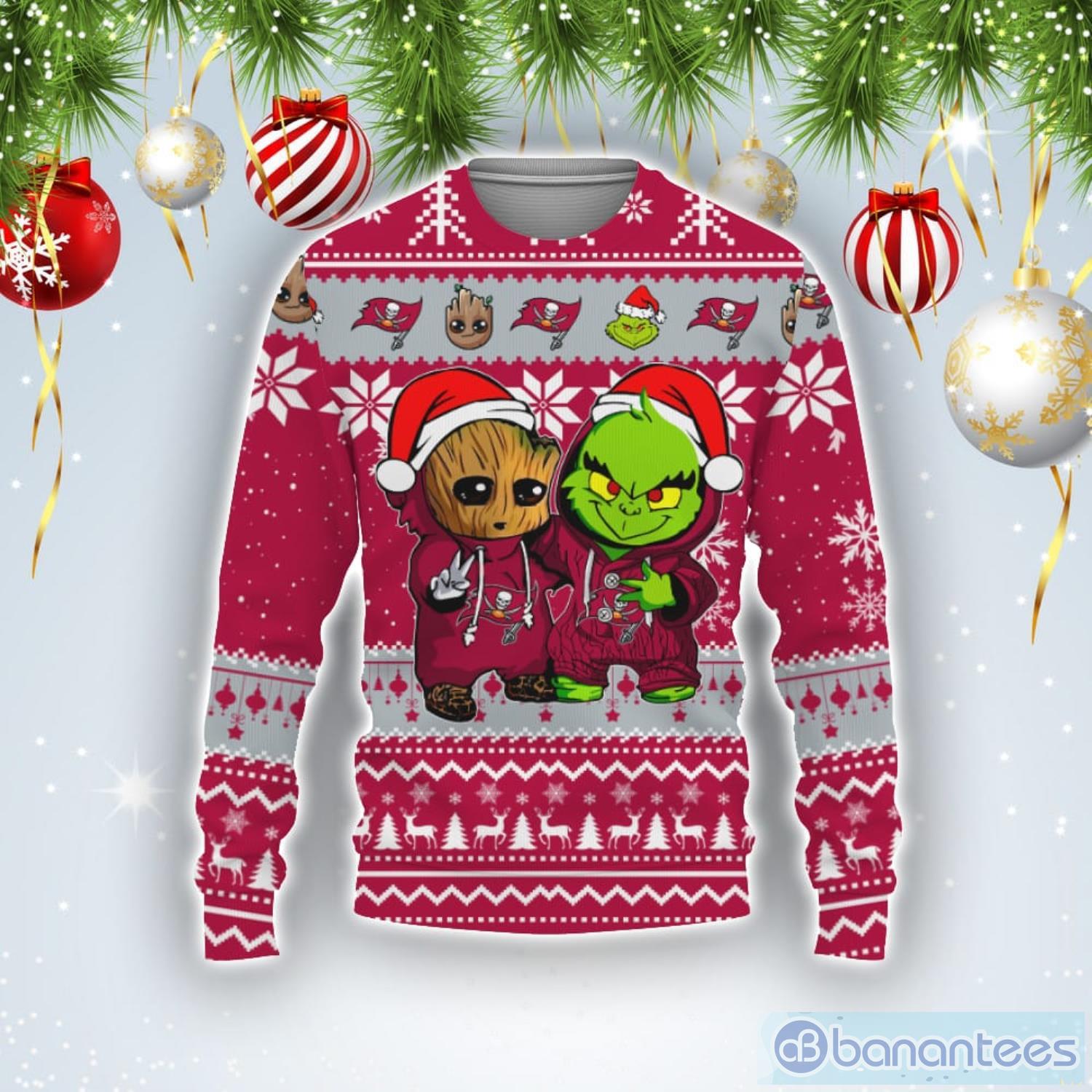 Tampa Bay Buccaneers Baby Groot And Grinch Best Friends Football American Ugly Christmas Sweater Product Photo 1