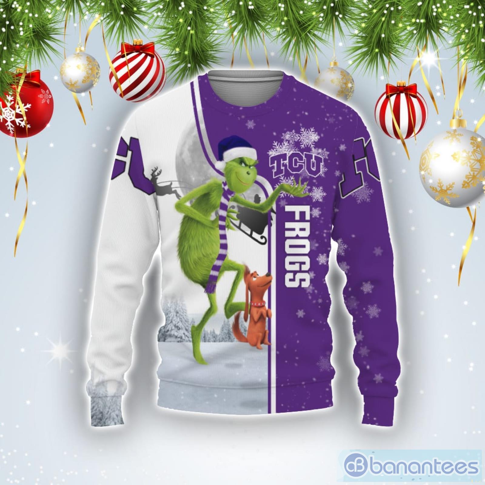 TCU Horned Frogs Funny Grinch Christmas Gift Ugly Christmas Sweater Product Photo 1