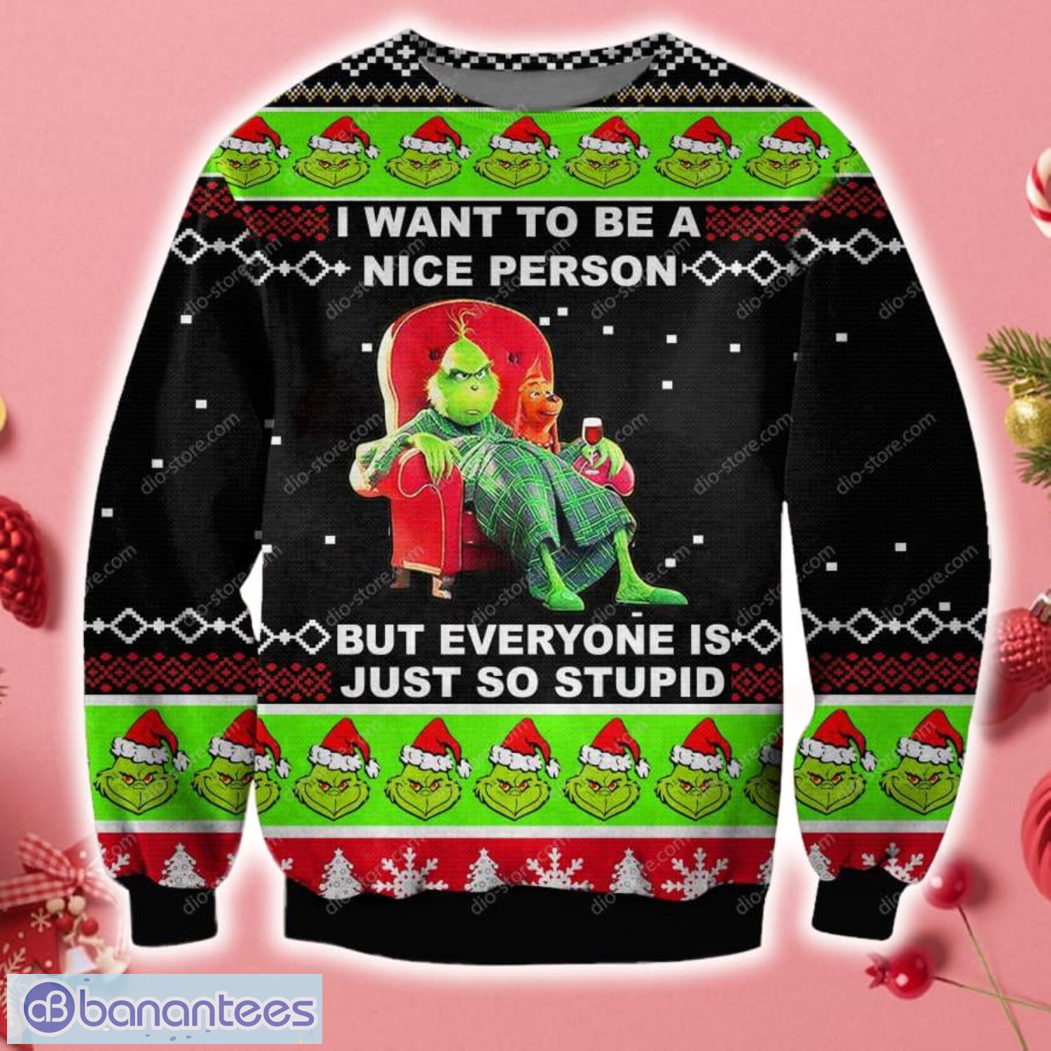 The Grinch I Want To Be A Nice Person 3D Christmas Knitting Pattern Ugly Sweater Sweatshirt Product Photo 1