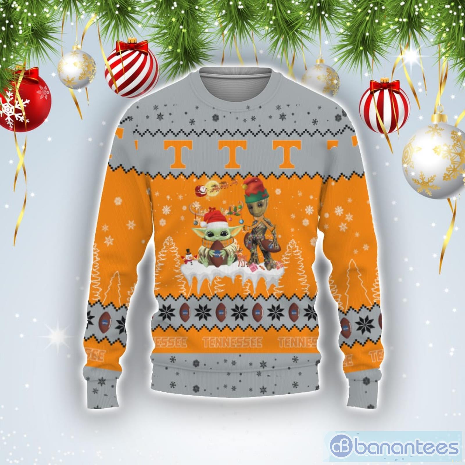 Tis The Season Christmas 2022 Baby Yoda Groot Cute Gift Tennessee Volunteers Ugly Christmas Sweater Product Photo 1