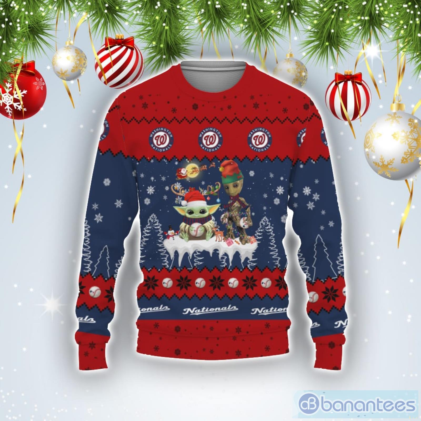 Tis The Season Christmas 2022 Baby Yoda Groot Cute Gift Washington Nationals Ugly Christmas Sweater Product Photo 1