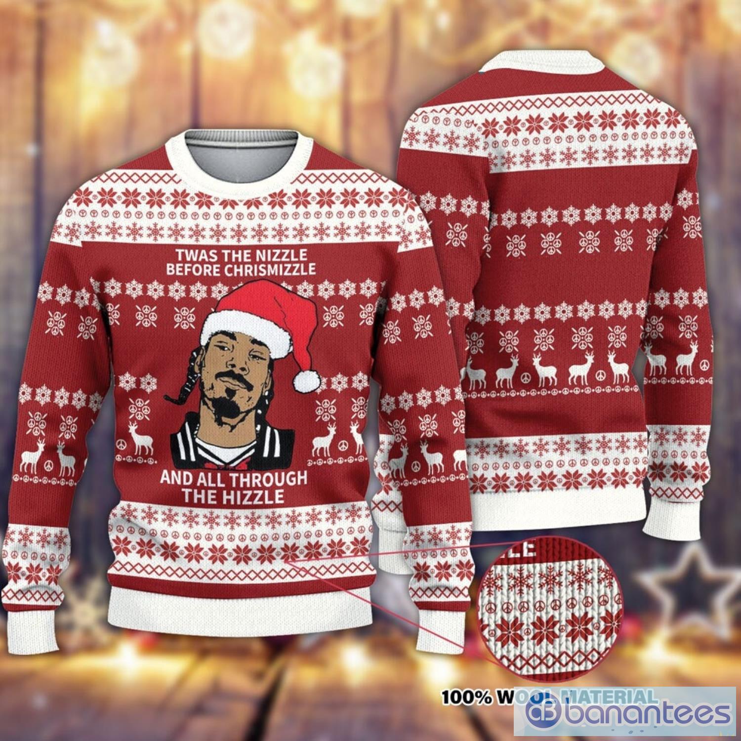 Twas The Nizzle Before Christmizzle Snoop Dogg Christmas Ugly Sweater Product Photo 1