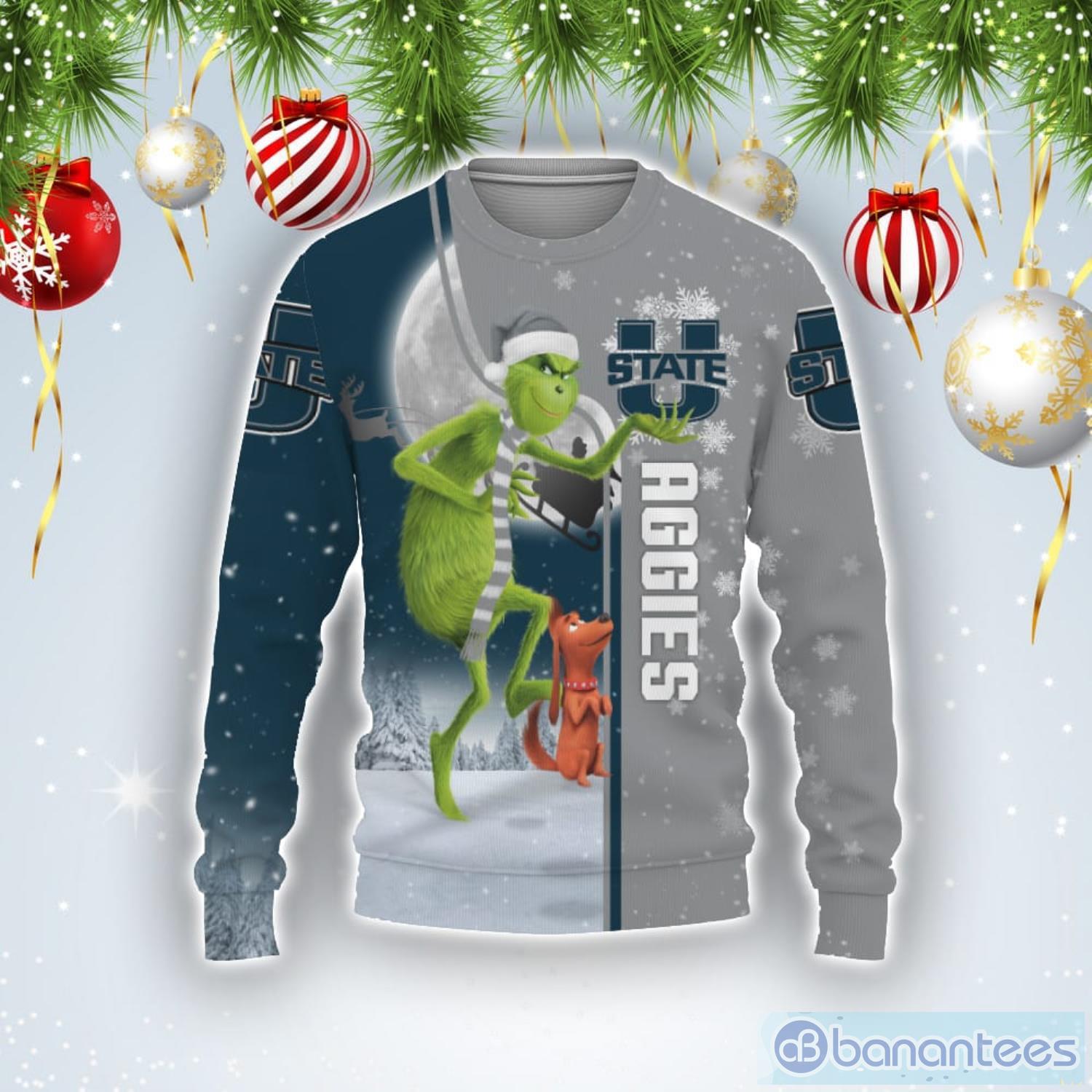 Utah State Aggies Funny Grinch Ugly Christmas Sweater Product Photo 1