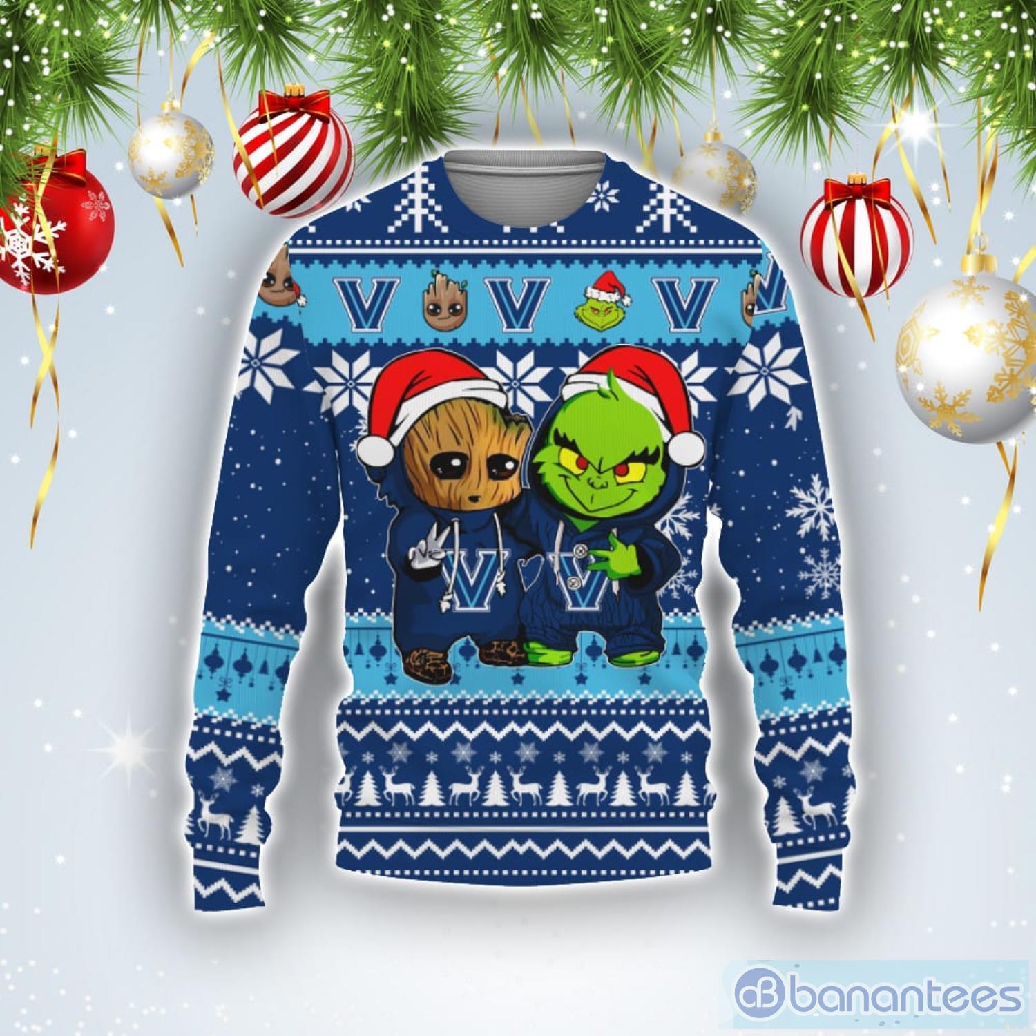 Villanova Wildcats Baby Groot And Grinch Best Friends Football American Ugly Christmas Sweater Product Photo 1