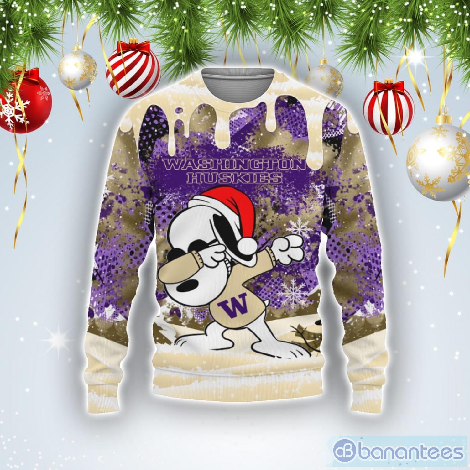 Washington Huskies Snoopy Dabbing The Peanuts Sports Football American Ugly Christmas Sweater Product Photo 1