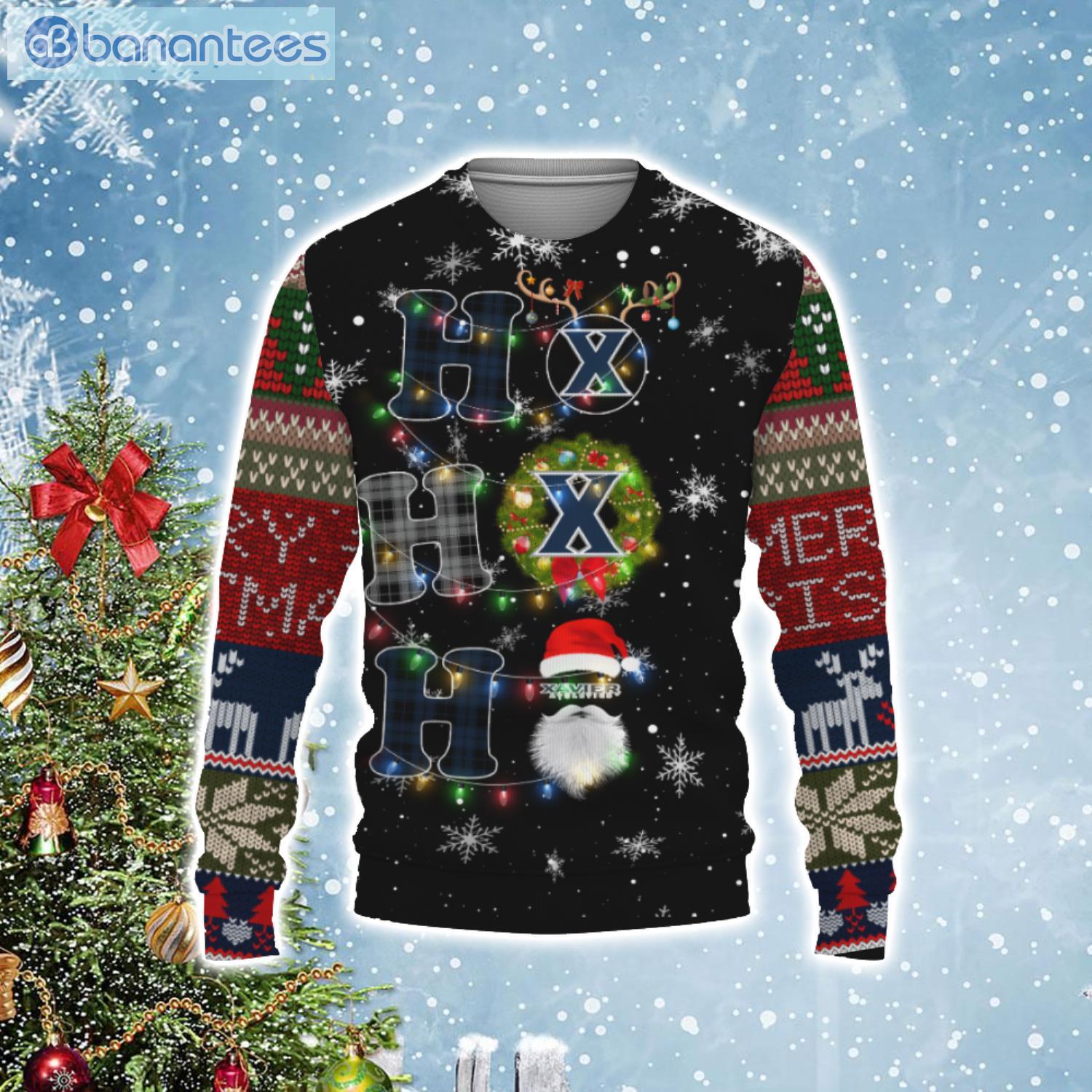 Xavier Musketeers Musketeers NCAA Santa Claus Ho Ho Ho Merry Christmas Light Ugly Christmas Sweater Product Photo 2