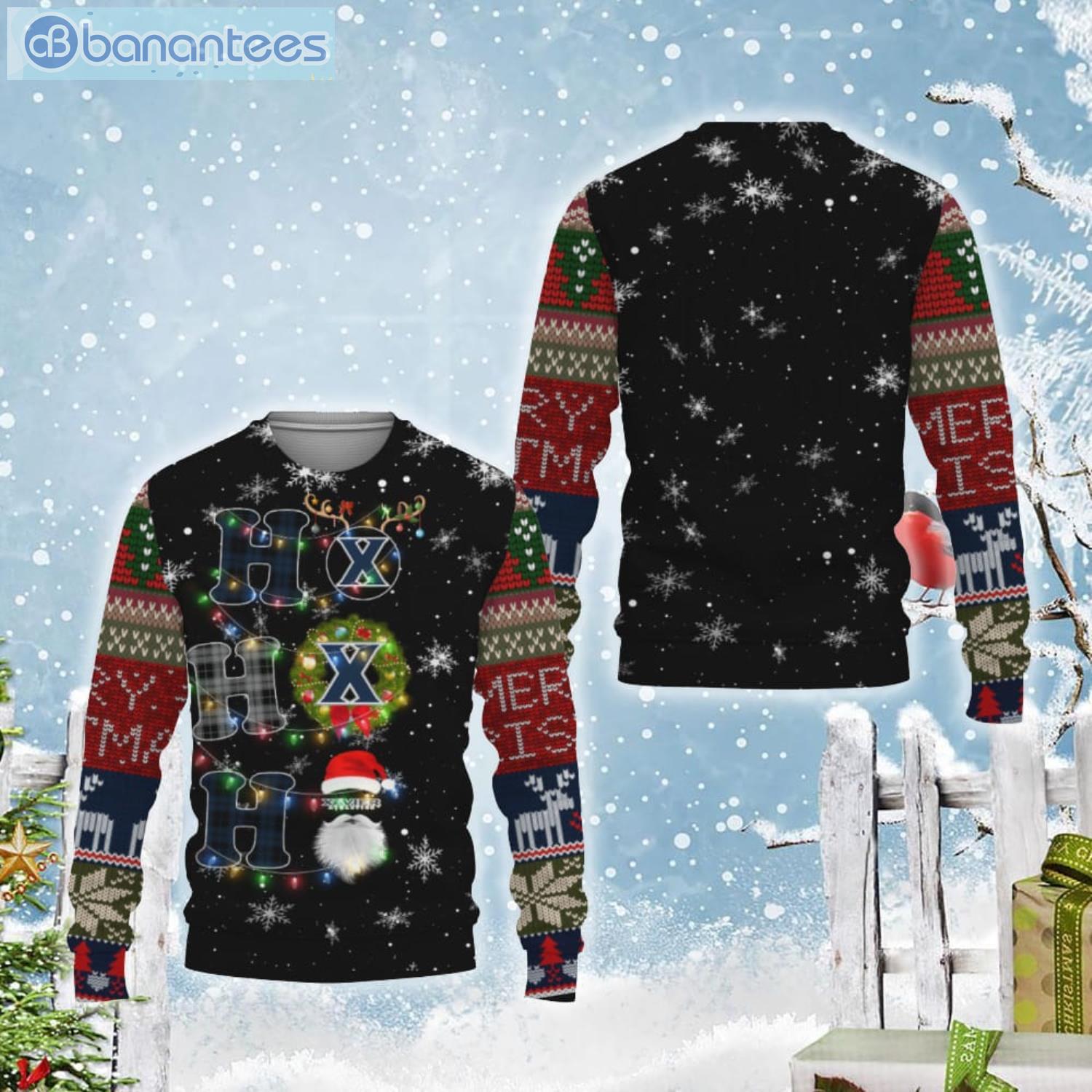 Xavier Musketeers Musketeers NCAA Santa Claus Ho Ho Ho Merry Christmas Light Ugly Christmas Sweater Product Photo 1
