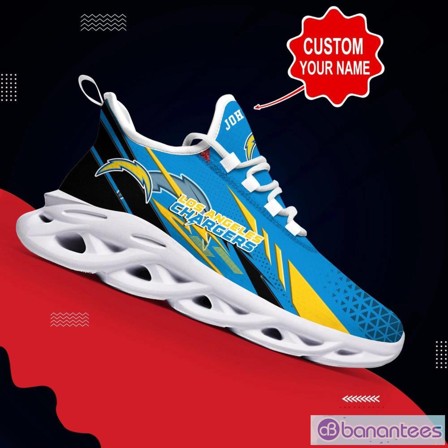 los angeles chargers nfl max soul shoes custom name sneakers 3 image Los Angeles Chargers NFL Max Soul Shoes Custom Name Sneakers Product Photo 4