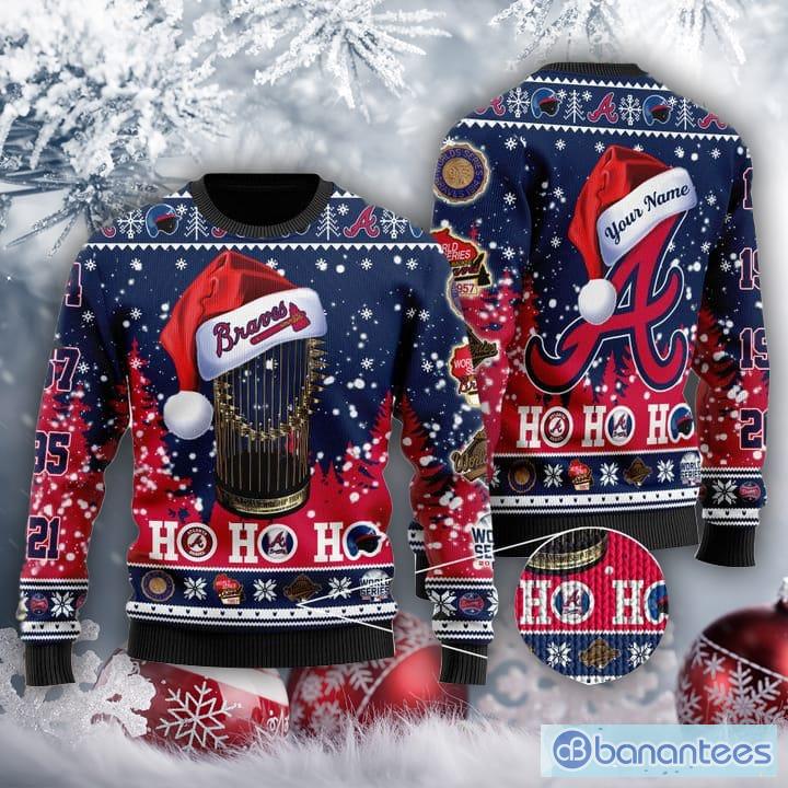 Atlanta Braves 2021 World Series Champions Ho Ho Ho 3D Custom Name Ugly  Christmas Sweater - Banantees