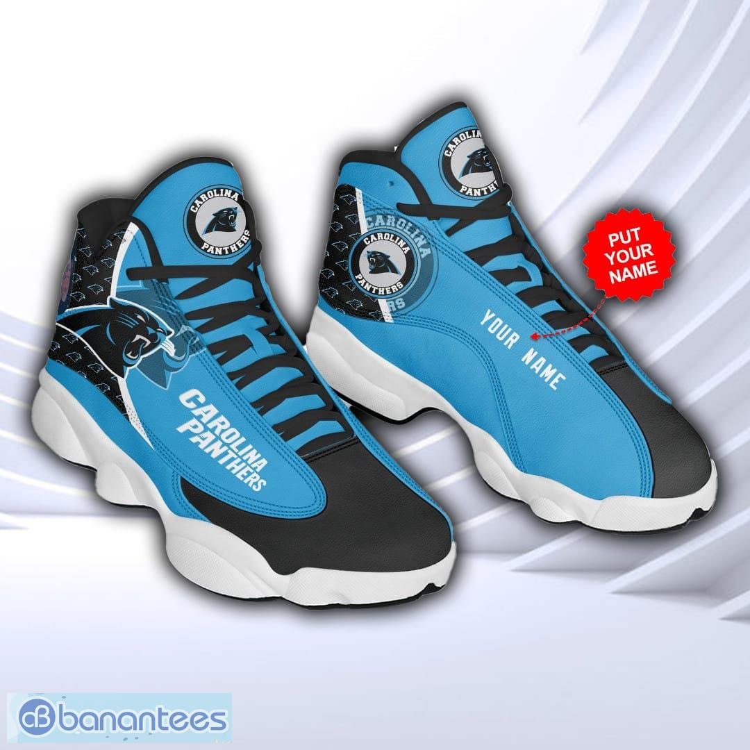Custom Name Carolina Panthers Logo All Print Air Jordan 13 Shoes For Men  And Women - Banantees