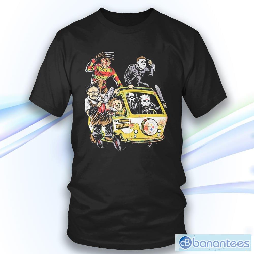 Halloween Horror Characters Driving Car Pittsburgh Steelers Funny T Shirts  - Banantees