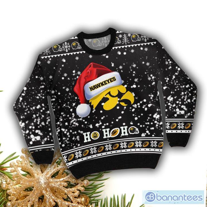 Iowa Hawkeyes NCAA Santa Claus Hat Ho Ho Ho 3D Custom Name Ugly Christmas Sweater Product Photo 2