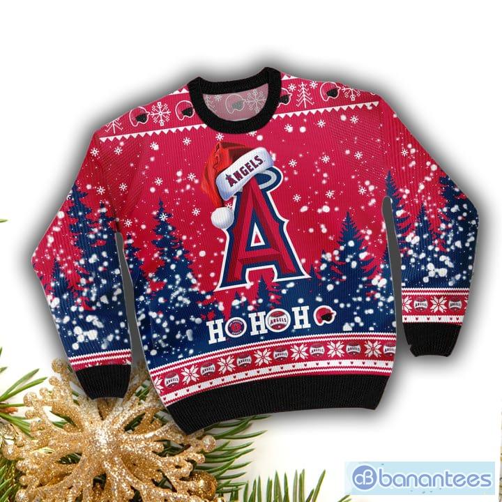 Los Angeles Angels Santa Claus Hat Ho Ho Ho 3D Custom Name Ugly Christmas Sweater Product Photo 2