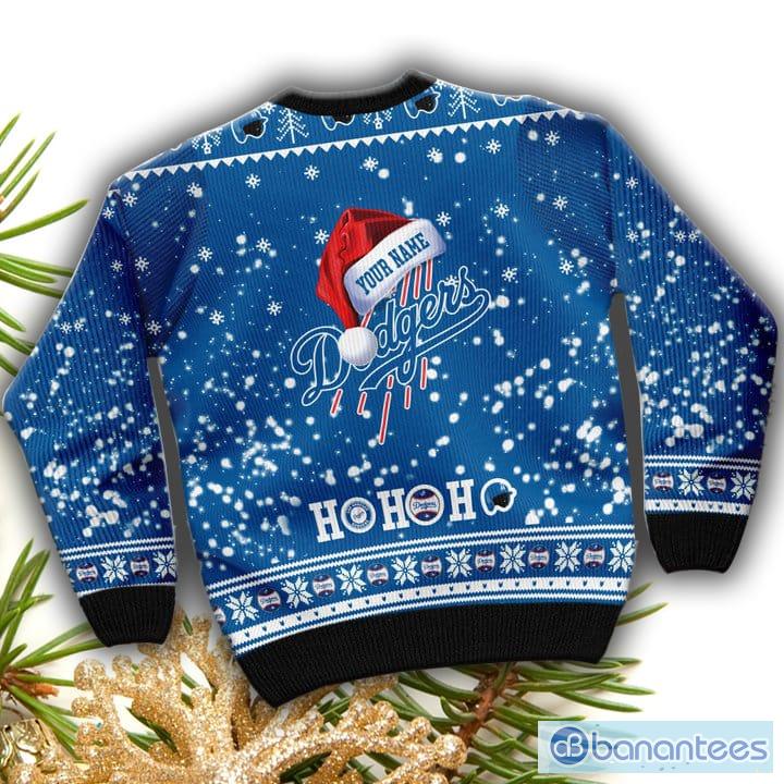 Los Angeles Dodgers Santa Claus Hat Ho Ho Ho 3D Custom Name Ugly Christmas  Sweater - Banantees