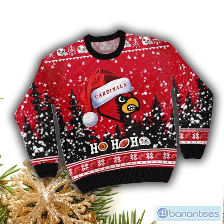 Louisville Cardinals NCAA Santa Claus Hat Ho Ho Ho 3D Custom Name Ugly Christmas Sweater Product Photo 2