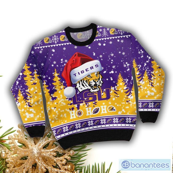 LSU Tigers NCAA Santa Claus Hat Ho Ho Ho 3D Custom Name Ugly Christmas Sweater Product Photo 2