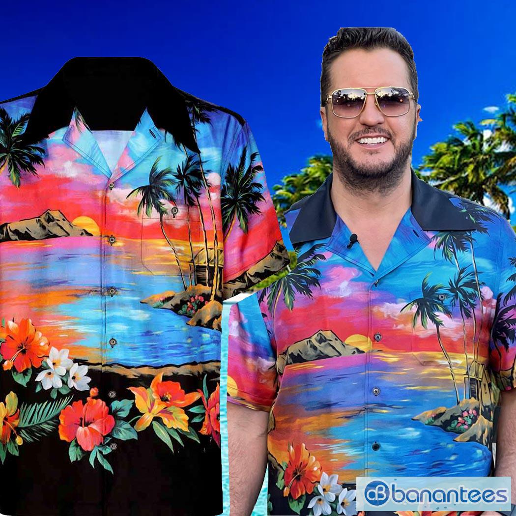 Eletees Luke Bryan Aloha Orange Sunset Hawaiian Shirt American Idol