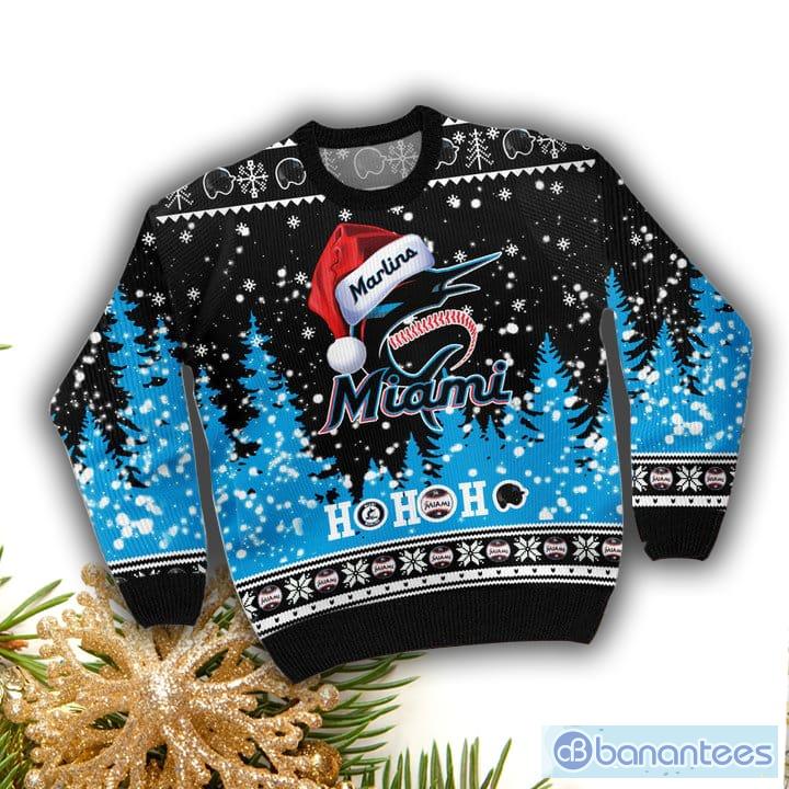 Miami Marlins Santa Claus Hat Ho Ho Ho 3D Custom Name Ugly Christmas Sweater Product Photo 2