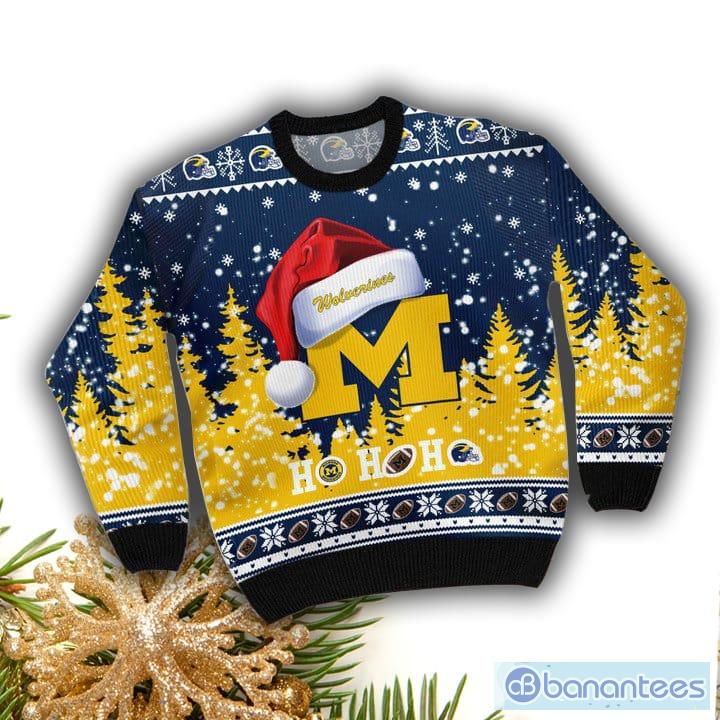Michigan Wolverines NCAA Santa Claus Hat Ho Ho Ho 3D Custom Name Ugly Christmas Sweater Product Photo 2