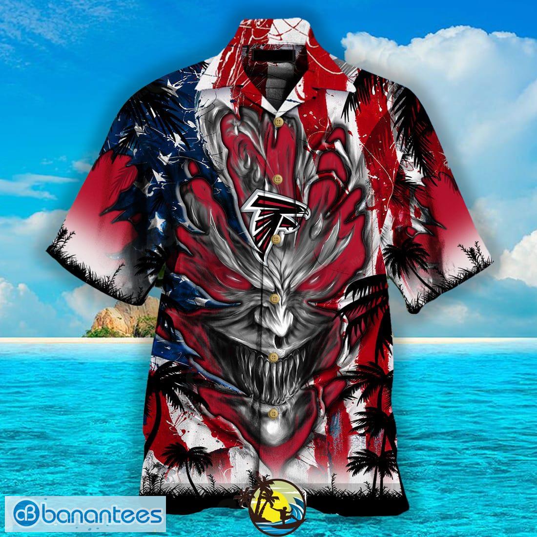 NFL Atlanta Falcons US Flag Demon Face Print 3D Hawaiian Shirts Custom Name  And Number - Banantees