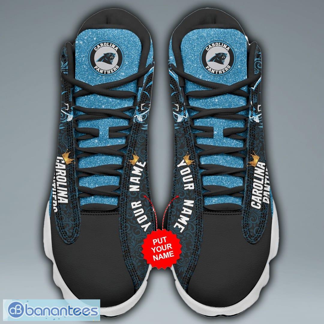 Custom Name Carolina Panthers Logo All Print Air Jordan 13 Shoes For Men  And Women - Banantees