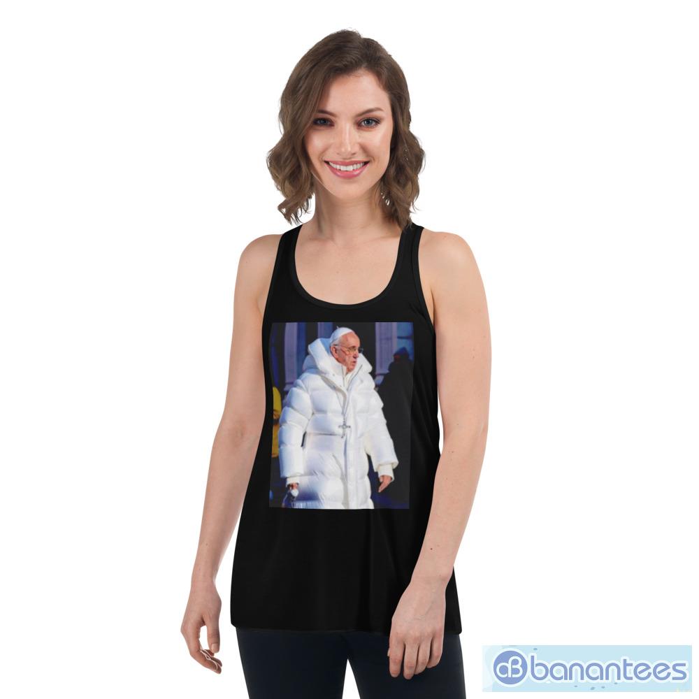 Pope Francis Wearing Jacket All White Shirt - Womens Flowy Racerback Tank Pope Francis Wearing Jacket All White Shirt - Womens Flowy Racerback Tank