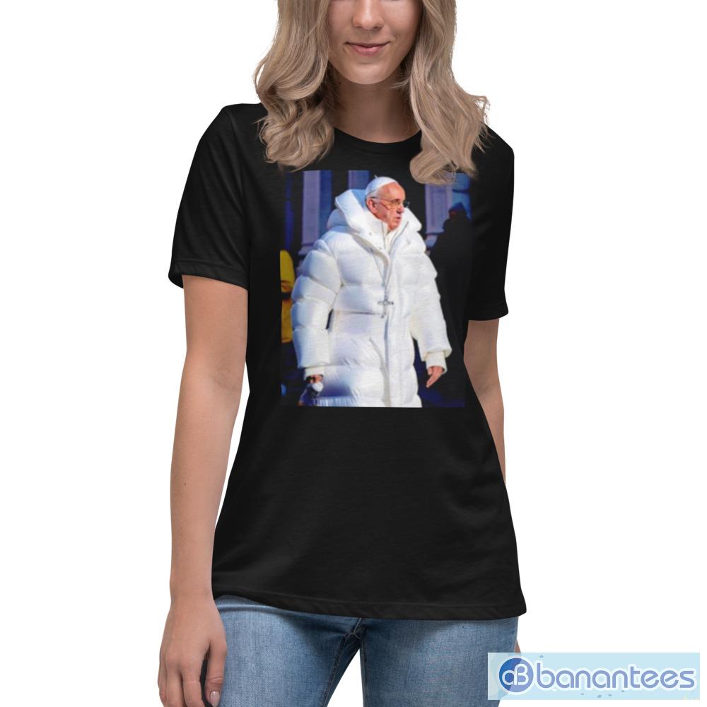 Pope Francis Wearing Jacket All White Shirt - Womens Relaxed Short Sleeve Jersey Tee Pope Francis Wearing Jacket All White Shirt - Womens Relaxed Short Sleeve Jersey Tee