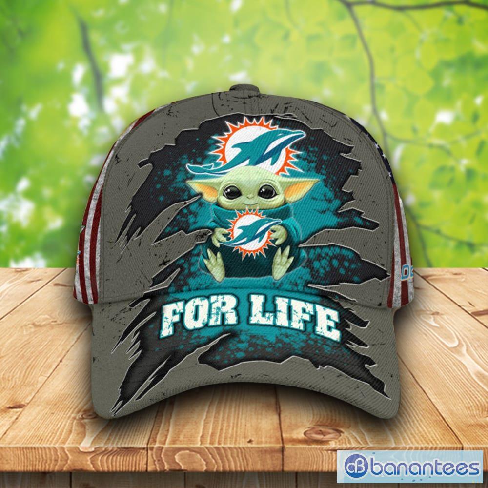 Baby Yoda Hug Miami Dolphins Logo Life Caps For Fan Hat - Banantees