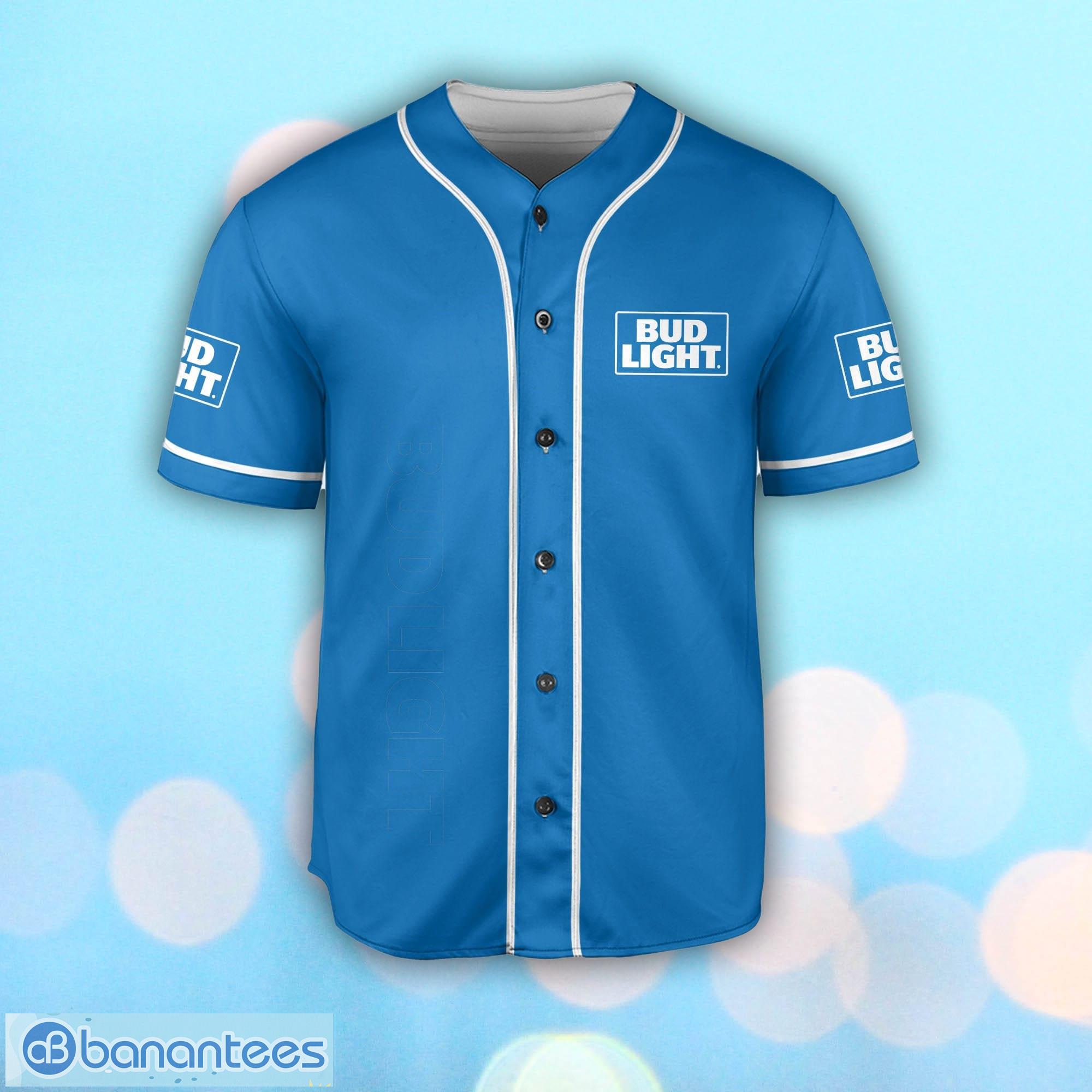 Bud Light Blue Baseball Jersey Shirt, Jersey gift For Men, Baseball Shirt -  Banantees