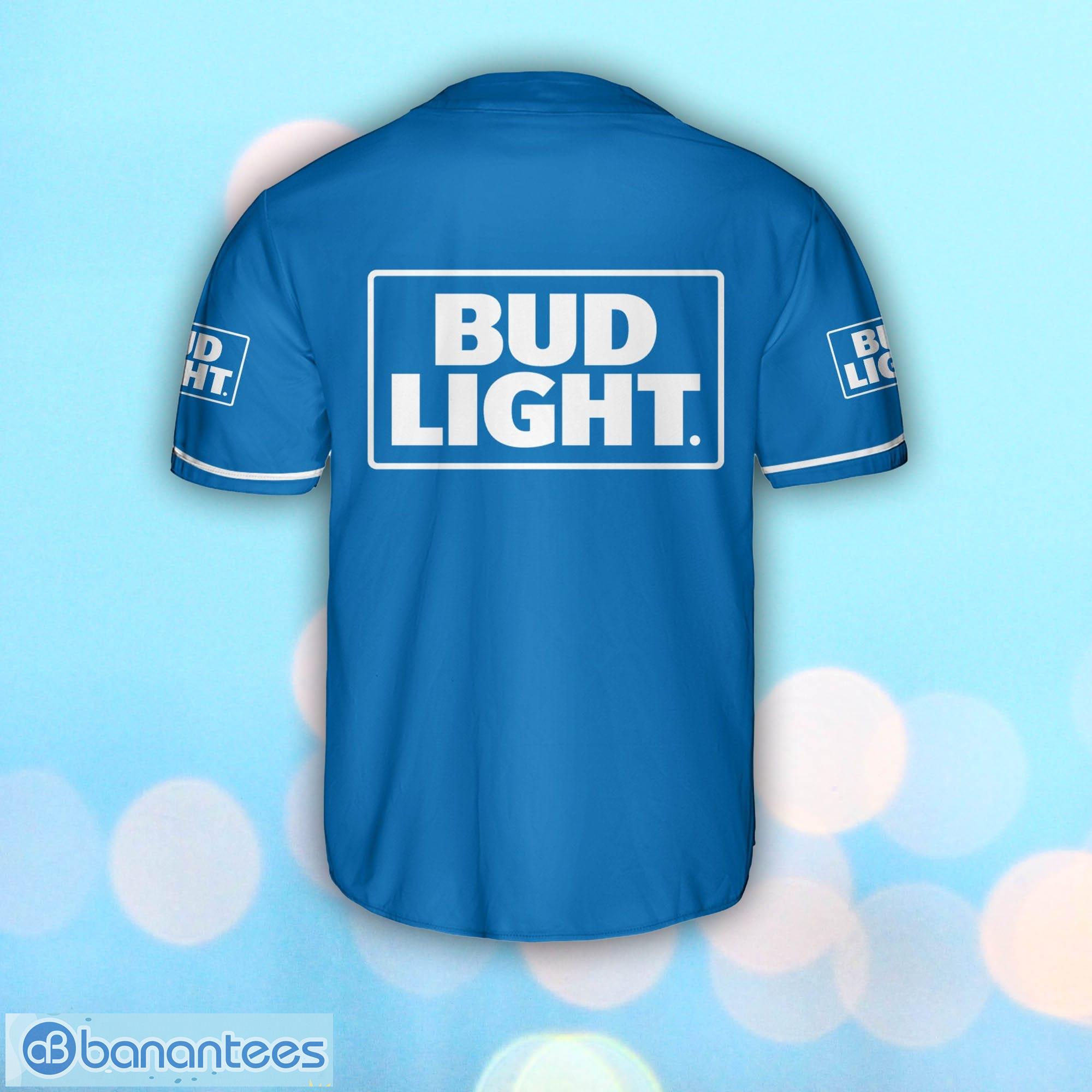 Bud Light Blue Baseball Jersey Shirt, Jersey gift For Men, Baseball Shirt -  Banantees