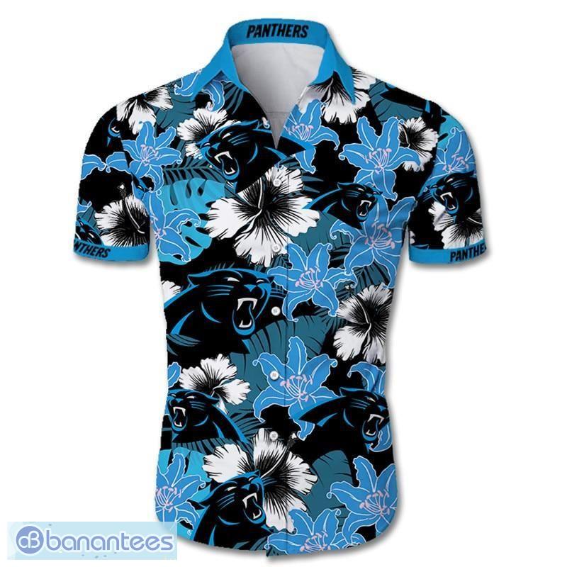 NFL Carolina Panthers Hibiscus Flower 3D Blue Hawaiian Shirt For Fans Gift  - Banantees