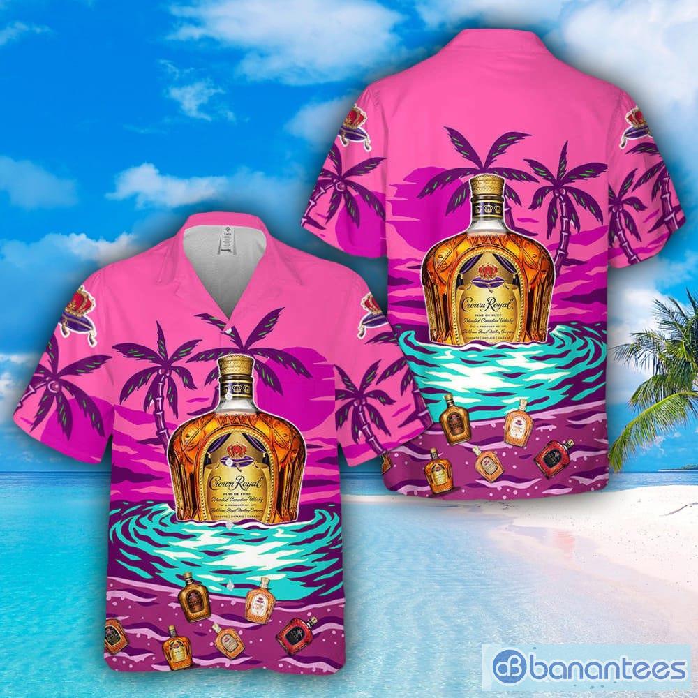 Crown Royal On The Sand Palm Tree Hawaiian Shirt Pink Coconuts Banantees