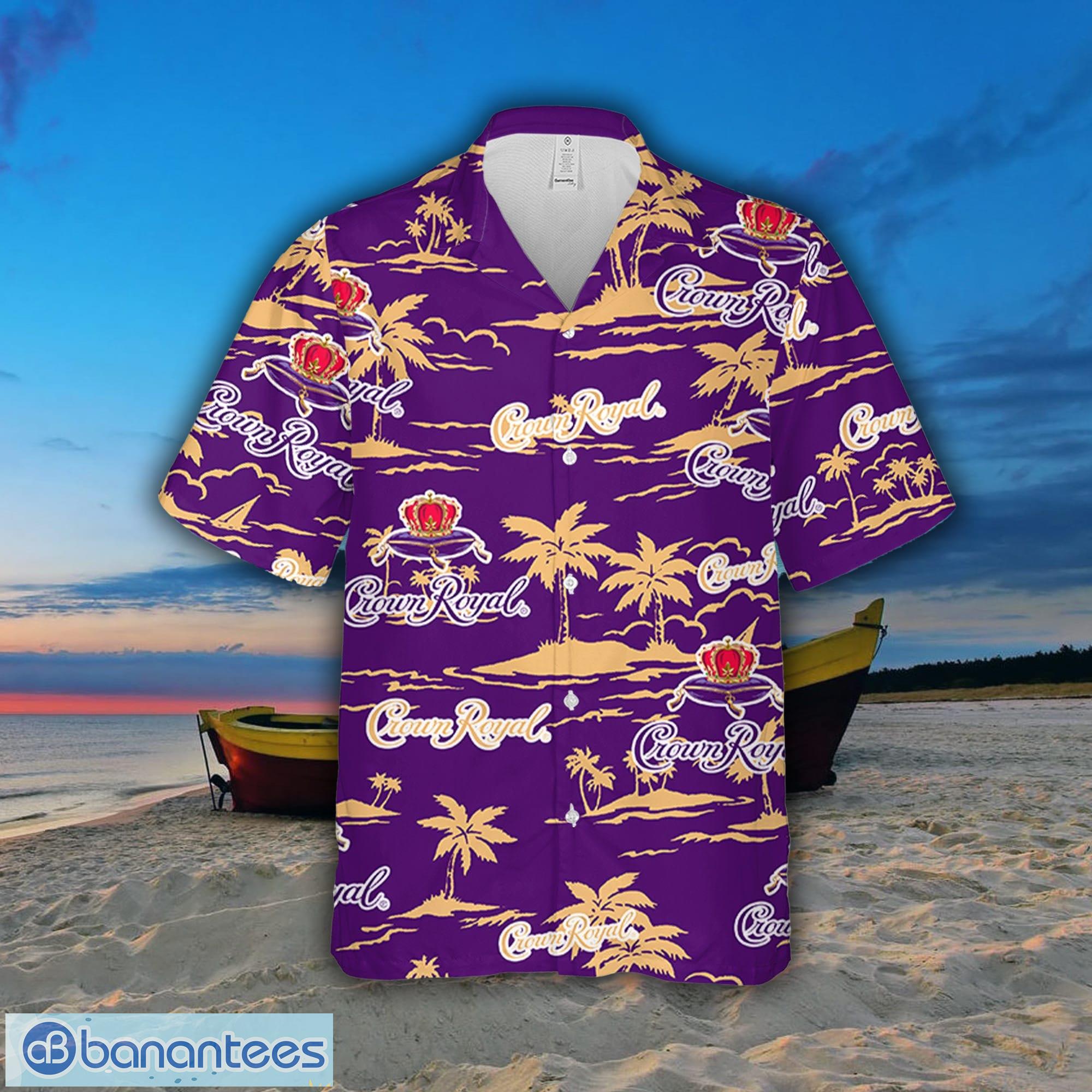 Crown Royal Whiskey Hawaiian Button Up Shirt Island Palm Leaves