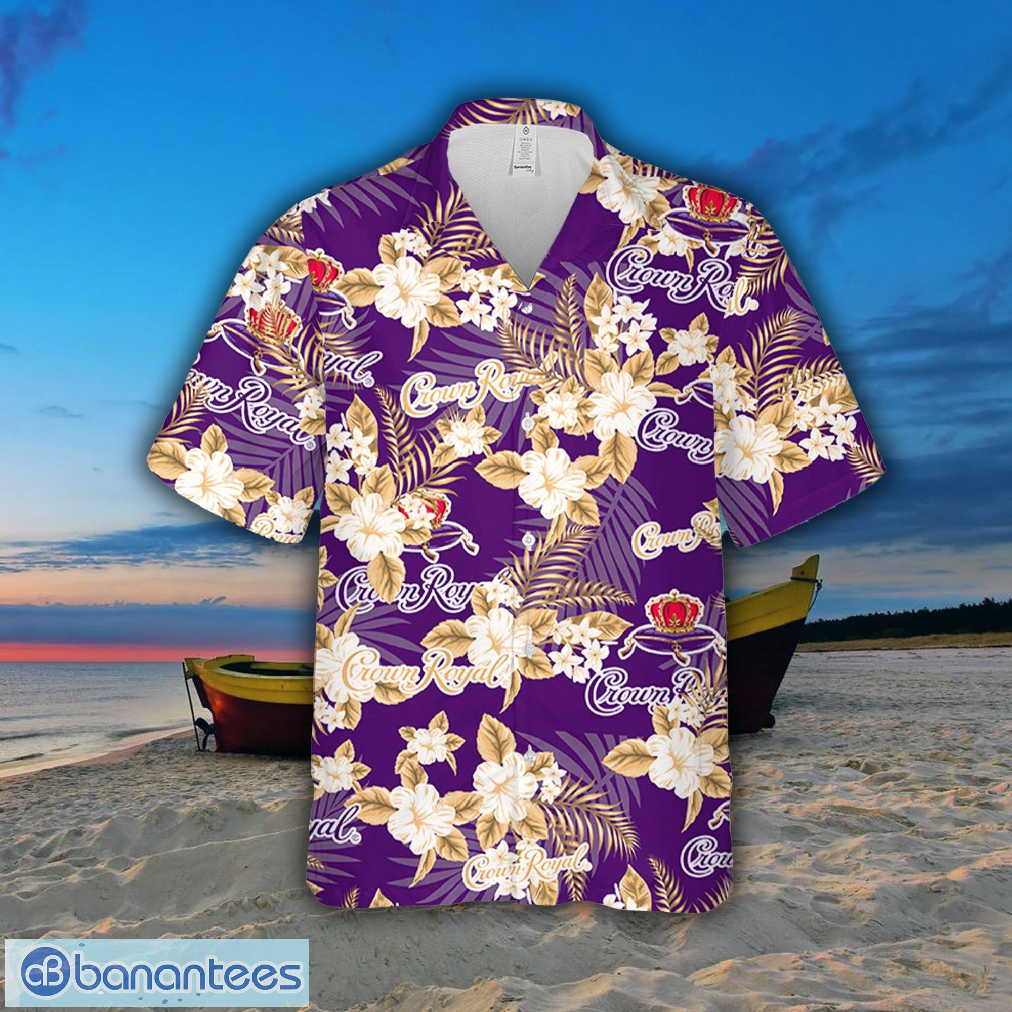 Crown Royal Whiskey Hawaiian Button Up Shirt Flowers Pattern