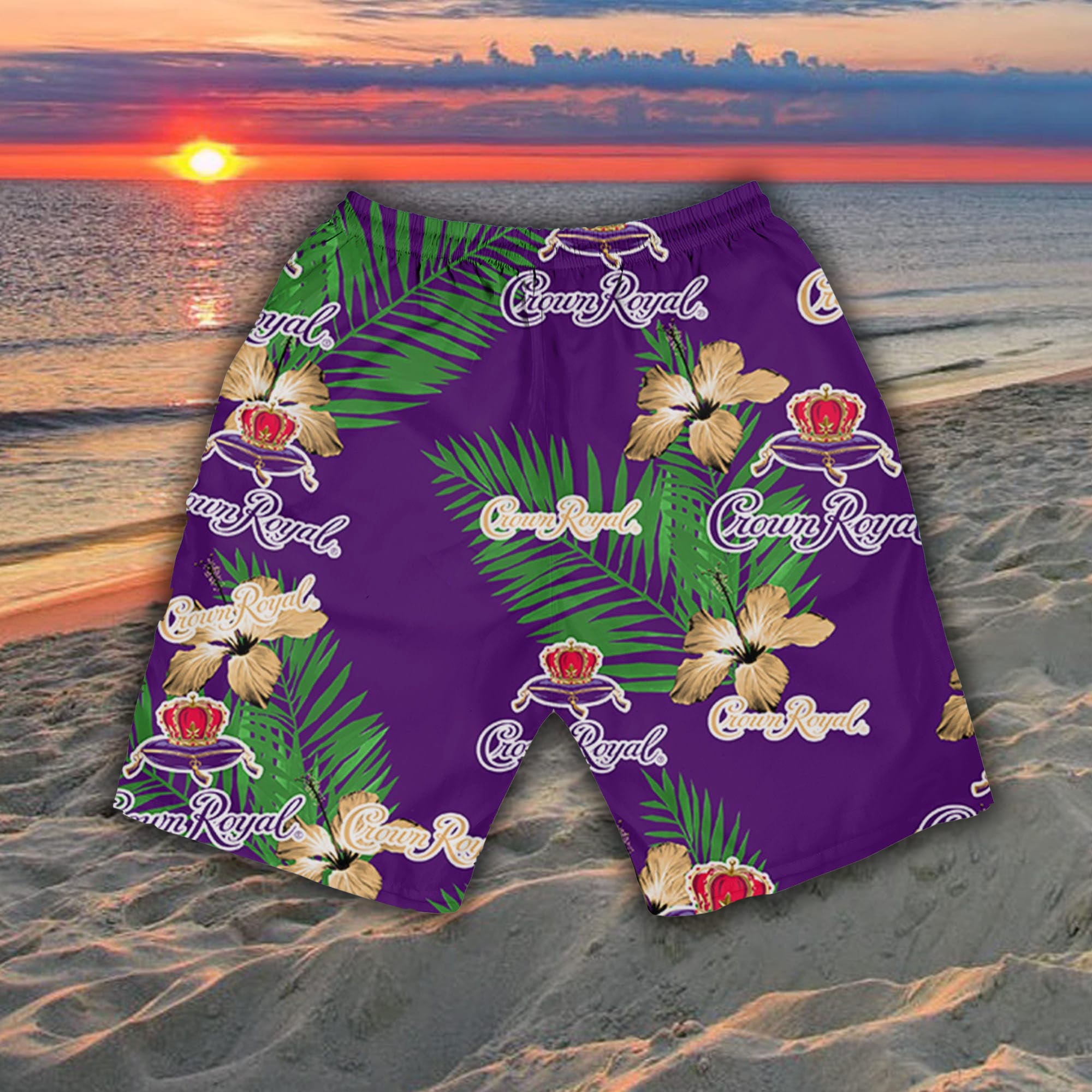 Crown Royal Whiskey Hawaiian Button Up Shirt Flowers Pattern