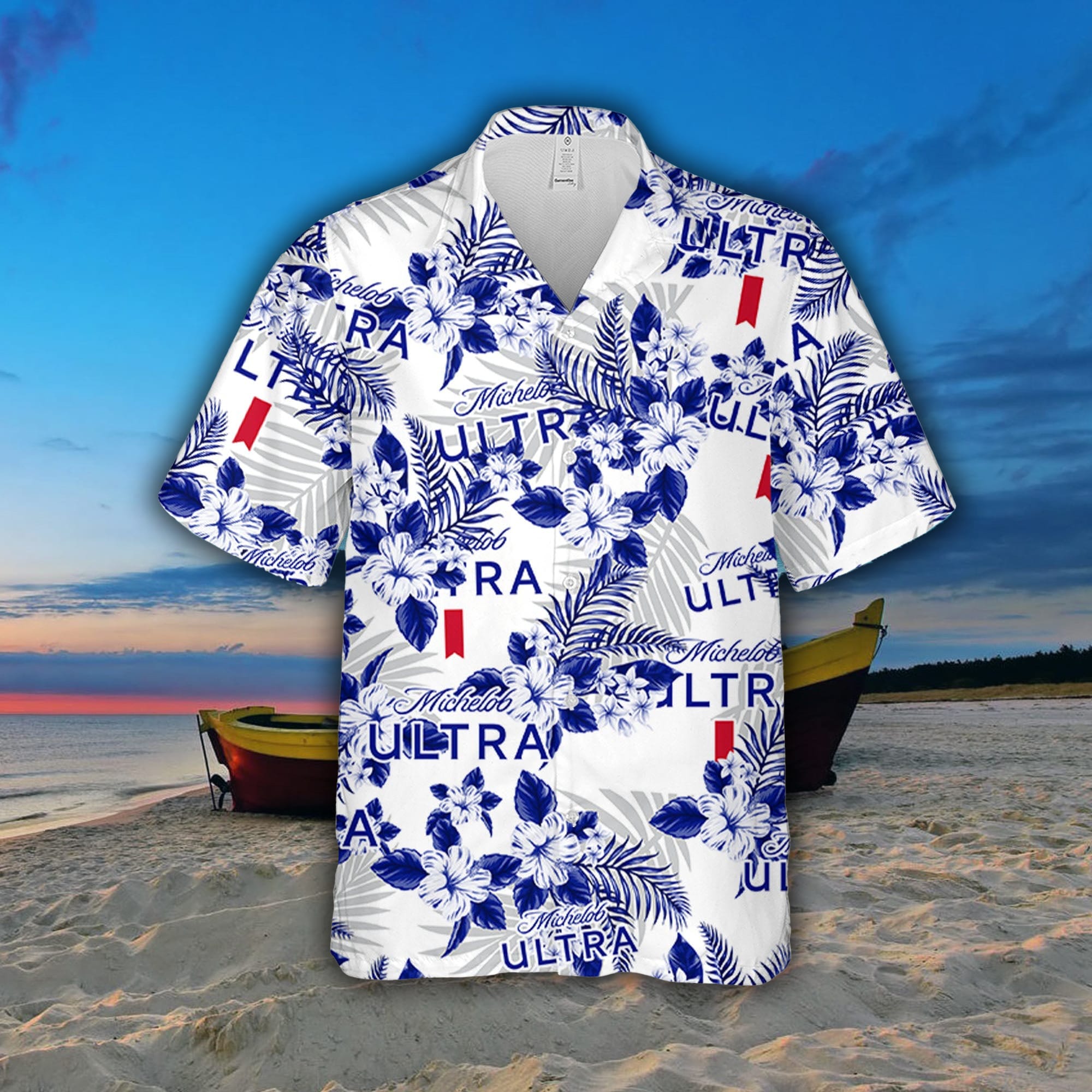 Michelob Ultra Hibiscus Flower Pattern Hawaiian Shirt And Short For Men And  Women