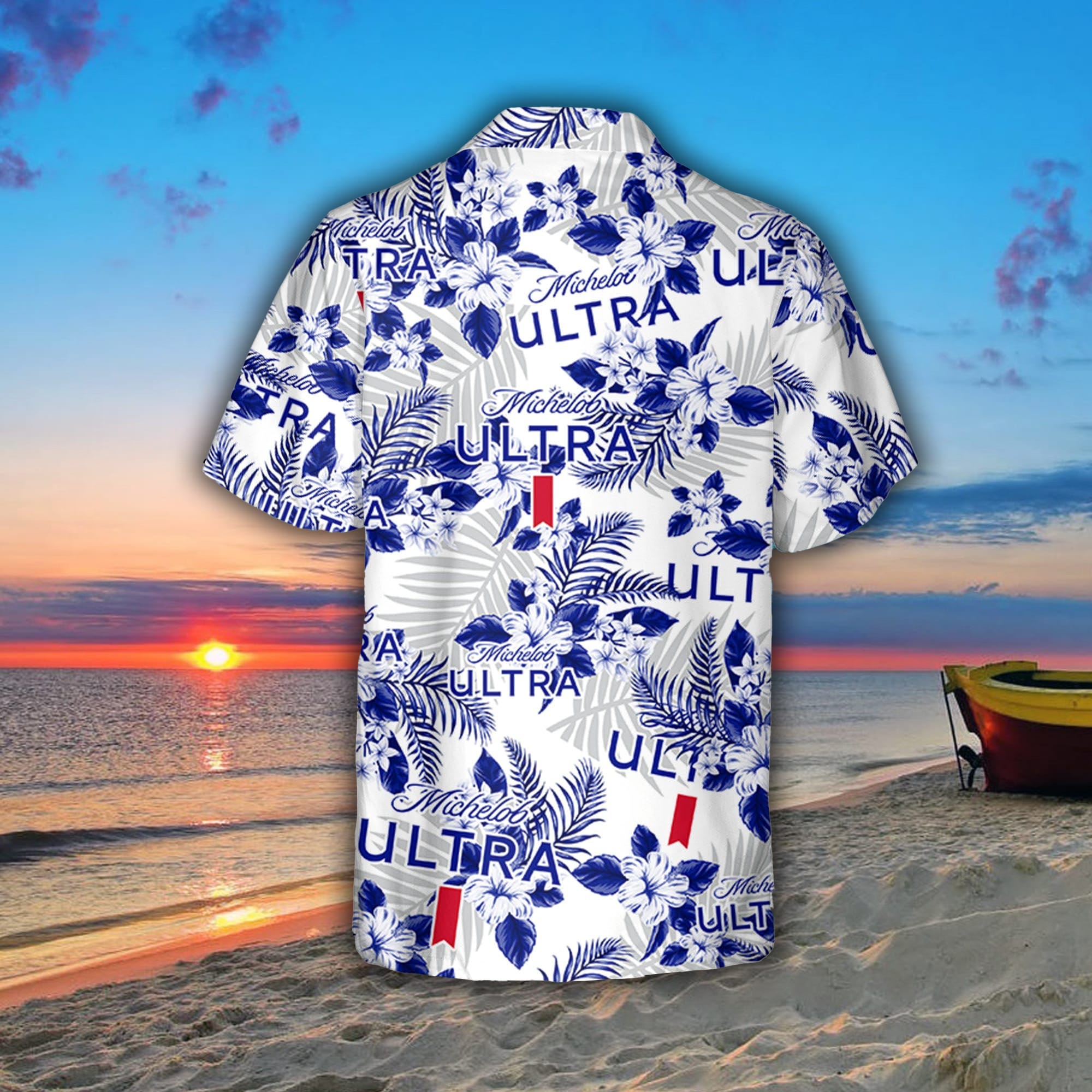 Michelob Ultra Hibiscus Flower Pattern Hawaiian Shirt And Short For Men And  Women