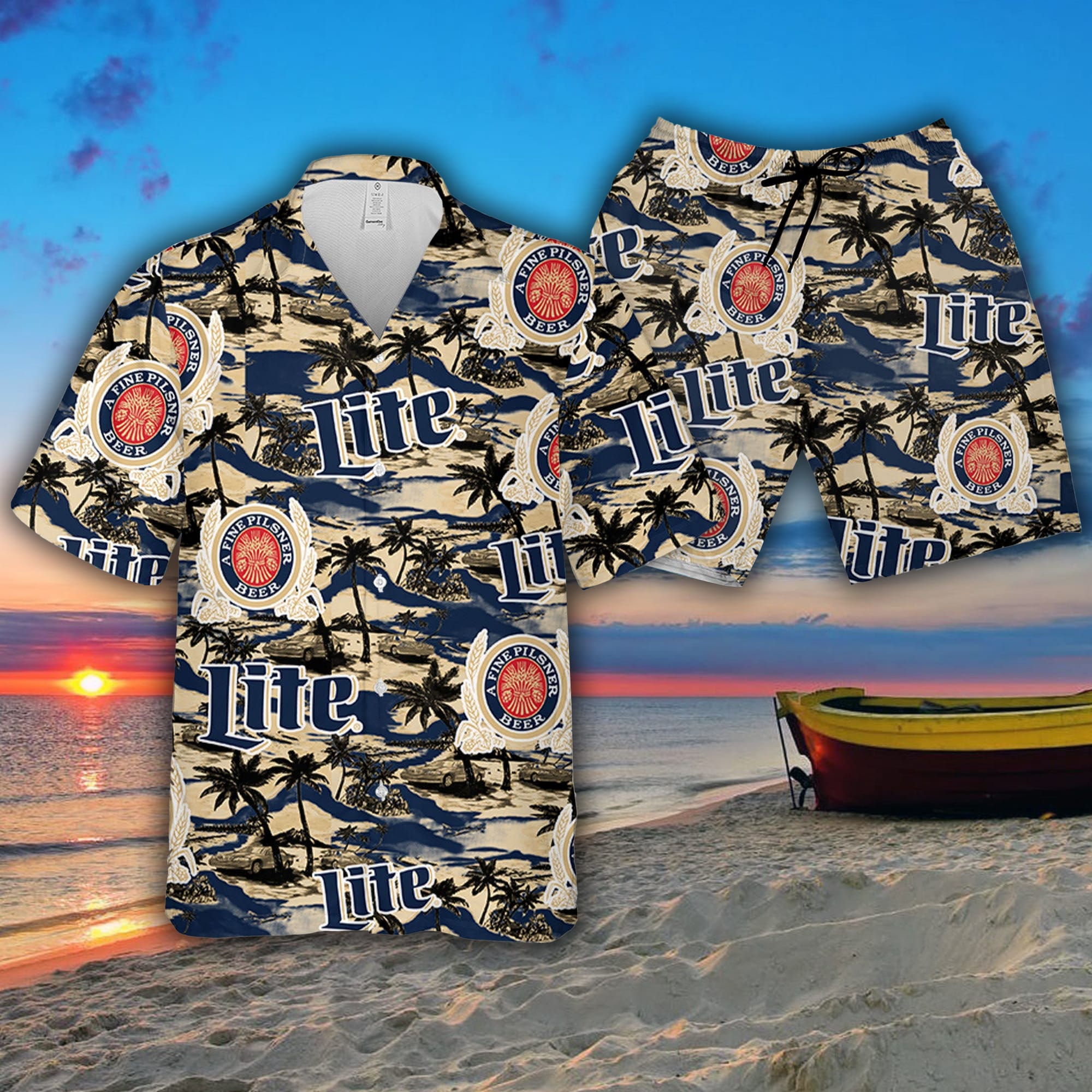 Miller High Life Hawaiian Sea Island Pattern Shirt Hawaii