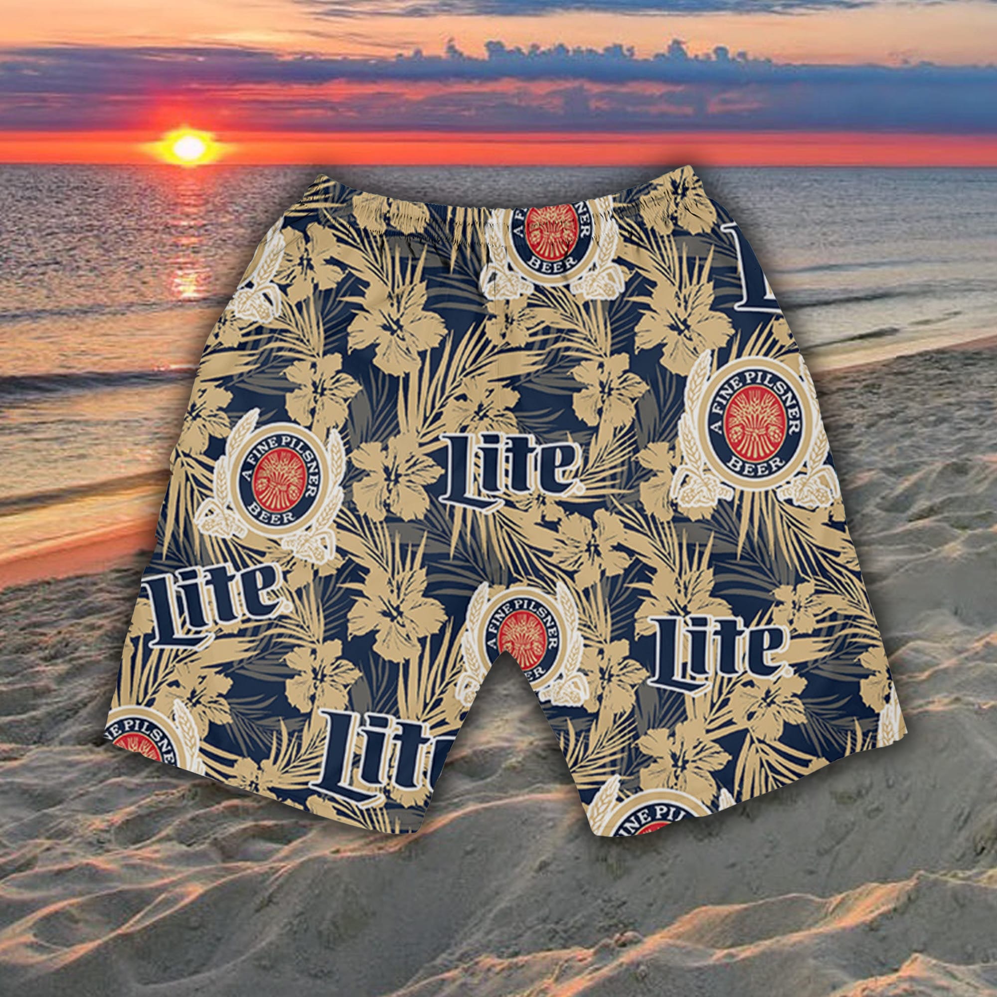 Miller Lite Hawaiian Shirt Tropical Flower Pattern