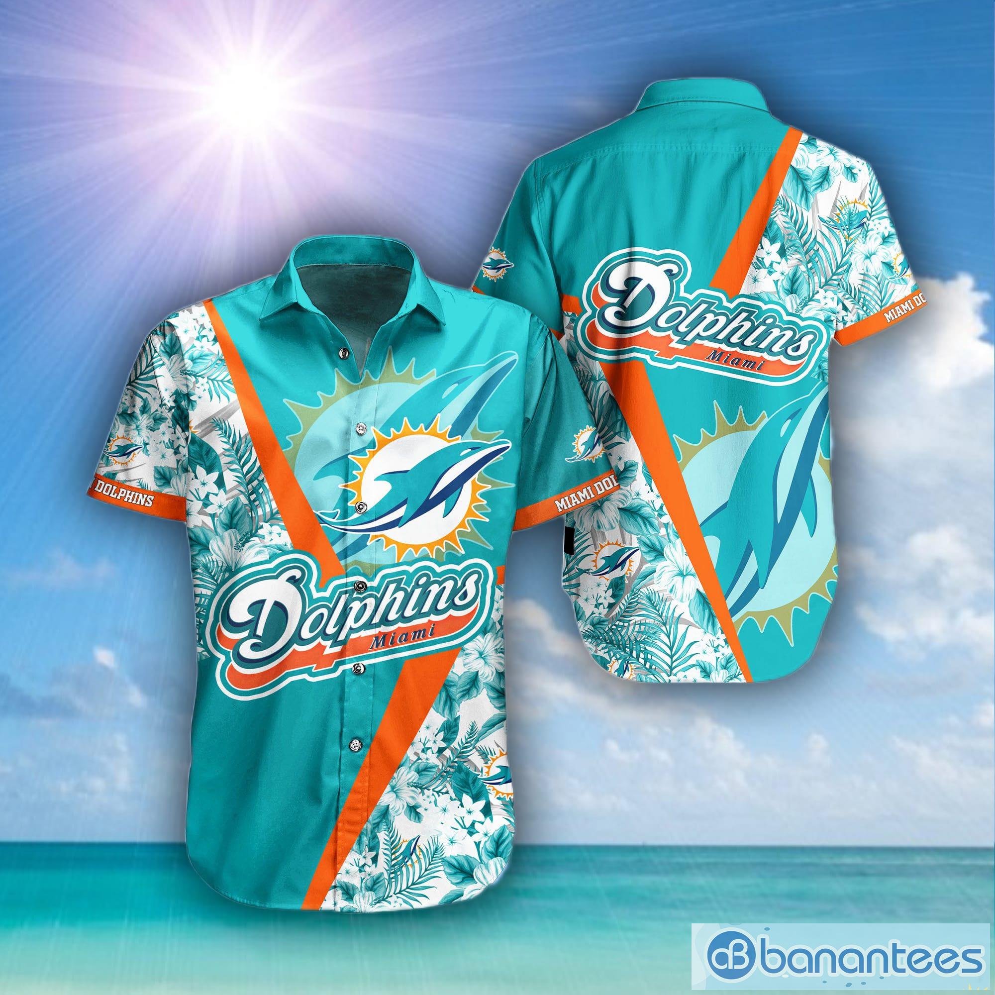 Miami Dolphins Big Logo Hawaiian Summer Beach Shirt Full Print - Banantees